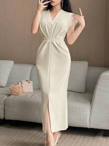 Feyla Summer Commuter Light Luxury Dress Slimming And Height-Enhancing Elegant Style - Beige - View 2