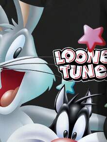 LOONEY TUNES X SHEIN Sudadera con capucha casual de hombre con estampado de conejo de dibujos animados, otoño - Blanco - Ver 5