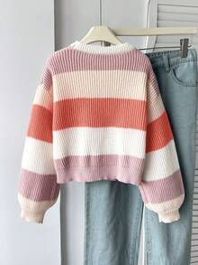 SHEIN 青少年女孩秋冬時尚簡約厚針織長袖上衣 - 彩色 - 查看 2