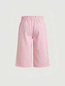 SHEIN 女嬰純色甜美鈕扣口袋寬鬆休閒牛仔長褲 - 粉色 - 查看 2