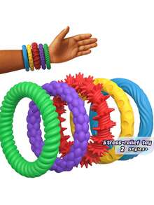 5 Paket Gelang Tekstur Gelisah - Gelang Tekstur Silikon, Mainan Pereda Stres Tekstur Silikon, Mainan Keren Berwarna-warni (Bentuk dan Warna Acak) - MultiWarna - View 1