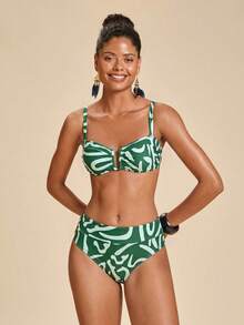 Travachic Women's Vacation Beach All-Over Print Swimsuit Set - Green - View 6