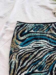 Soleia Women's Zebra Print Sequin Detail Fashion Versatile Mini Skirt - Multicolor - View 4