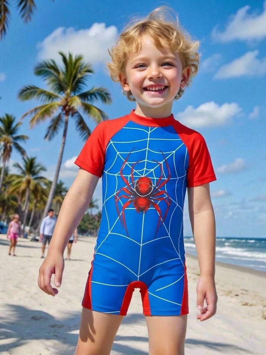 Baju Renang Anak Laki-Laki Motif Hewan Lucu, Baju Renang Terusan Lengan Pendek, Cocok untuk Liburan, Cocok untuk Musim Panas, Cocok untuk Berenang