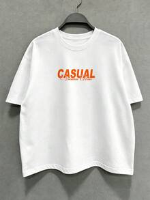 Manfinity Roghcode Men's Letter Print Fashion Casual Colorblock Crew Neck Short Sleeve T-Shirt - White - View 3