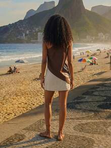CAJUNI Women's One-Shoulder Asymmetric Hem Casual Tropical Versatile Daily Beach Vacation Outing Top Brown Summer - Brown - View 2