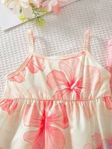 SHEIN Playful Pals 女嬰夏季2025新款無袖吊帶洋裝套裝，滿版碎花印花與素色洋裝，田園風，多巴胺配色，時尚可愛3件/組 - 彩色 - 查看 8
