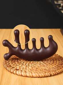 1Pc Dolphin Shaped Scalp Massage Comb, 5-Tooth Imitation Wood Plastic Hair Massage Comb - Brown - View 3