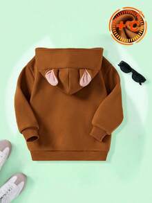 LOONEY TUNES X SHEIN Young Boy Cartoon Dog 3D Ear Applique Loose Fit Drop Shoulder Fleece Sweatshirt, Autumn/Winter Fall - Coffee Brown - View 2