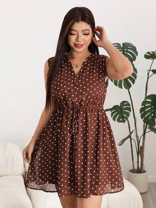 Solflare Plus Size Women's Brown Pleated Casual 90s 90s 90s 90s 1950s Vintage Party Vacation Vacation Vacation Vacation Vacation Dress Summer - Multicolor - View 3