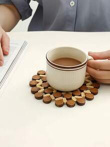5/3/1pc Wooden Heat Insulation Coasters, Placemats, Anti-Scald Pads, Tabletop Cup Mats, Dishware Coasters, Non-Slip Pads, Pot Holders, Bowl Pads, Tabletop Mats, Heat Resistant, Washable, Easy To Clean, Wipe-Able, Suitable For Room Decor, Dining - View 2