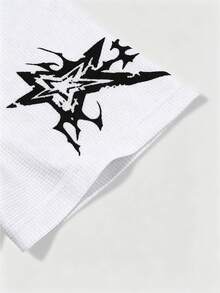 ROMWE MEN Camiseta de manga corta casual y versátil con cuello redondo y estampado de anime para hombre, adecuada para primavera y verano - Blanco - Ver 5