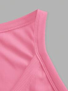 Slaydiva 2026 Spring/Summer New Arrival Casual Sexy Basic Versatile Solid Pink Ribbed, Party Going Out, Airport Outfits - Hot Pink - View 4