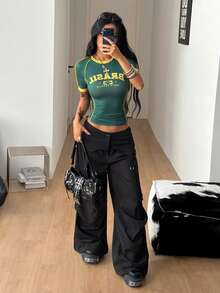 Coolane 女款夏季街頭風酷感籃球球衣設計字母印花白色上衣 巴西款 - 綠色 - 查看 2