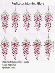 10 Hanging Artificial Silk, Rattan, Eucalyptus Plants, UV Resistant, Suitable For Weddings, Porches, Living Rooms, Office Walls, Courtyards, Bookshelves, Home Decor - Red Lotus Color - View 10