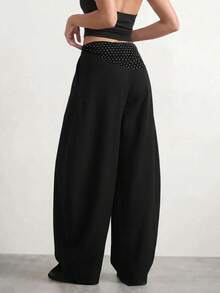 Sinnesro Pantaloni casual grigi per l'estate, a pois neri e bianchi, eleganti, da ufficio, sofisticati, ispirati al vintage, con un'atmosfera rilassata da vacanza, alla moda e chic, per donne di piccola statura - Grigio - Visualizzare 3
