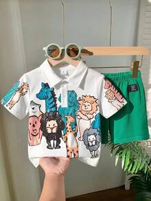 SHEIN 兒童男童 2 件組休閒學院風度假短褲，舒適時尚實用百搭，柔軟舒適，配色大膽條紋色 - 彩色 - 查看 3