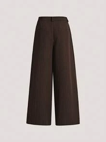 SIGLOCORE Pantalones largos holgados para hombre con hebilla de metal, rayas, bloques de color, pliegues y bolsillos - Marrón - Ver 5