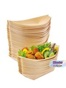 Disposable Boat-Shaped Plates, Suitable For Appetizers, Sushi, And Snacks - Ideal For Weddings, Birthday Parties, And Other Occasions. Disposable Wooden Boat-Shaped Plates, Designed For Both Catering And Home Use. - Monochrome - View 1