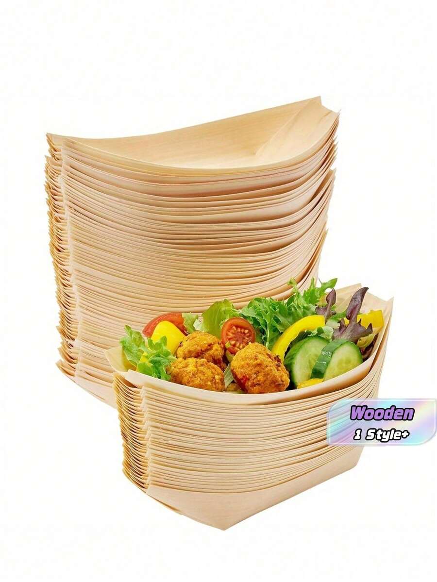 Disposable Boat-Shaped Plates, Suitable For Appetizers, Sushi, And Snacks - Ideal For Weddings, Birthday Parties, And Other Occasions. Disposable Wooden Boat-Shaped Plates, Designed For Both Catering And Home Use. - Monochrome - View 1