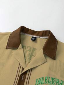 Genlund 2025 Men's Spring/Summer Map Print Pattern Fashion Short Sleeve Shirt Set Holiday - Light Yellow - View 4