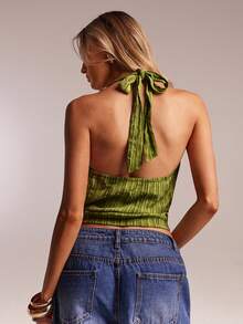 Avantive Women's Halter Neck Casual Sexy Tropical Versatile Daily Outing Vacation Top Olive Green Summer - Yellow - View 2