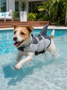 PETSIN 1PC Cute Shark Dog Life Jacket With Adjustable Straps & Quick Release Buckles, Pet Life Vest With Grab Handle & D-Ring, Dog Swimming Safety Vest For Boating Beach Pool, Dog Flotation Life Preserver For Small Medium Large Dogs - Multicolor - View 4
