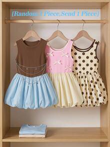 SHEIN [3 piezas aleatorias Envía 1 pieza] ¡Caja sorpresa!! Manga de bloques de color para niña joven - Rosa - Ver 9
