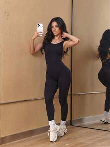 Slayform Women's Black Seamless Sports Jumpsuit - Black - View 3