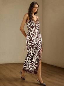 Briarwyn Women's Contrast Lace White And Burgundy Zebra Print Camisole Dress Date Night Night Out Summer Sexy - Brown - View 5