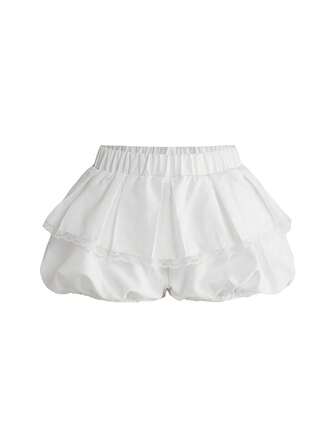 Kawaii Short bloomers femme style universitaire mignon 2 en 1 avec volants et garniture en dentelle