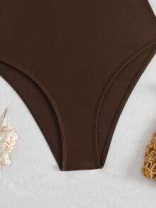 Swim Chiccia Baju Renang Terusan Bergaris dengan Detail Silang di Dada, Terbuat dari Kain Khusus - Coffee Brown - View 5