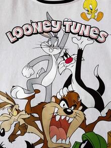 LOONEY TUNES X SHEIN Áo thun cổ tròn tay ngắn cho bé trai. - trắng - Xem 4
