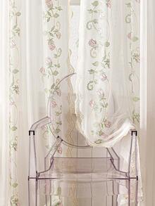 1pc French Pastoral Embroidered Sheer Curtain, No Drilling Required For Balcony, Bedroom, Suitable For Multiple Occasions - Multicolor - View 2