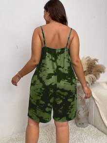 SHEIN Clasi 女款大尺碼細肩帶印花連身褲 - 軍綠色 - 查看 2