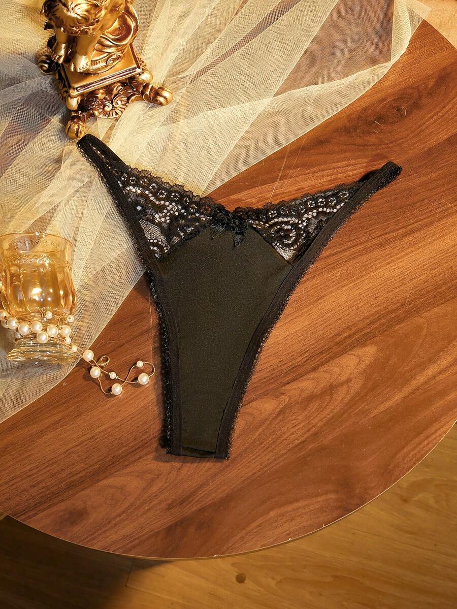 Divavoom Women's 1pc Black Sexy Lace Patchwork Design Thong - Black - View 1