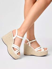 ROMWE Fairycore 2026 Fashion High Heel Platform Open Toe Shoes Women's Round Toe Wedge Heel Party Sexy Dinner Women's Sandals - White - View 4