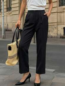 DAZY High Waist Plicated Detail Trousers - Black - View 15