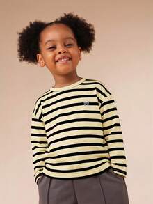 SUMWON Oversized Striped Long Sleeve Shirt Horizontal Stripes Casual Round Neck Relaxed Fit Spring Fall Everyday Comfort Top - Yellow - View 4