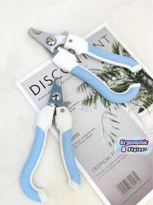 1PC Professional Blue Stainless Steel Pet Nail Clipper Trimmer With Guard For Small Dogs Cats Non Slip Grip Handle Painless Nail Pet Grinder Grooming Tool Home Use Easy Trim Paw Care Supplies - Nail clippers + file - View 1