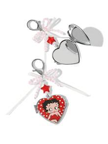 Betty Boop x SHEIN 時尚鋅合金銀色鑰匙圈 奢華精緻包包吊飾 仿珍珠吊墜 心形掛鉤 紀念品收藏品 適用於禮物、錢包、書包、背包、汽車配件 - 彩色 - 查看 4