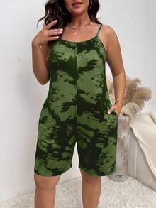 SHEIN Clasi 女款大尺碼細肩帶印花連身褲 - 軍綠色 - 查看 4