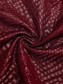 Sweetra Plus Size New Fashion Burgundy Crocodile Embossed Coated Stretch Street Style Sexy Party Nightclub Commute Daily Slim Fit Ruched Tank Top 2-Piece Set - Burgundy - View 5