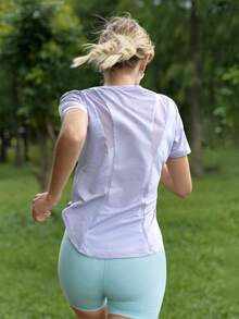 In My Nature Women's Mesh Patchwork Casual Versatile Daily Outdoor Short Sleeve T-Shirt - Mauve Purple - View 3