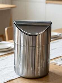 1pc Stainless Steel Desktop Trash Can With Flip Lid, Mini Swing Top Garbage Bin For Car, Office, Bathroom, Stylish Compact Waste Basket For Home, Office, Desk, Coffee Table, Living Room, Study - multicolor - View 9
