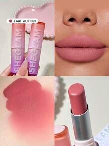 SHEGLAM Dynamatte Boom 持久霧面唇膏-Take Action 20 色奶油霧面防水唇膏神奇不粘杯防轉移唇膏促銷粉紅色粉紅色唇膏 - Take Action - 查看 1
