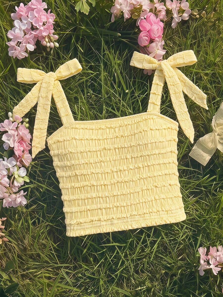 SHEIN Tween Girl Fashionable Elegant Knit Cami Tank Top - Yellow - View 1