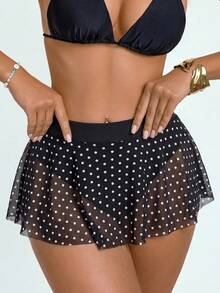 Swim Basics Women's Swimsuit Bottom Pleated Skirt Wave Ruffle Mesh Cover-Up Bikini Bottom - Black - View 2