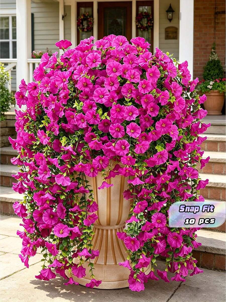 10 Hanging Artificial Silk, Rattan, Eucalyptus Plants, UV Resistant, Suitable For Weddings, Porches, Living Rooms, Office Walls, Courtyards, Bookshelves, Home Decor - Red Lotus Color - View 1