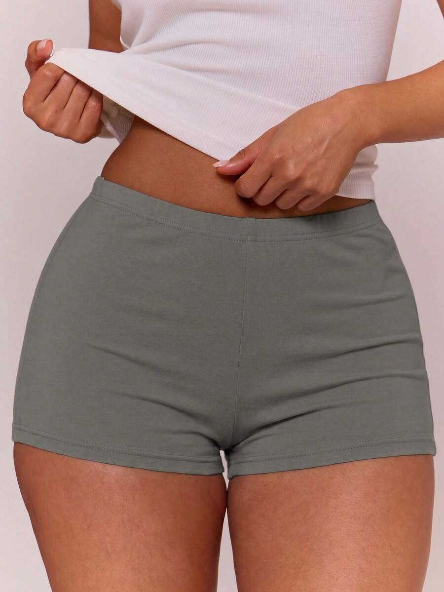 MUSERA ESSENTIALS Cotton Blended Fitted Micro Mini Shorts Spring Summer Holiday Everyday Cute Daily Basics Simple Essential - Grey - View 1